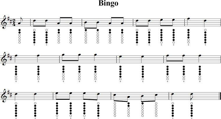 Bingo Sheet Music for Tin Whistle